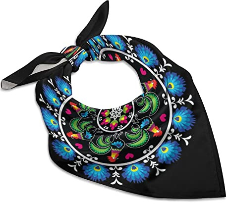 Polish Traditional Folk Art Women's Square Scarf Soft Neckerchief Bandana Headscarf Hair Wrap Indoor Outdoor 18x18