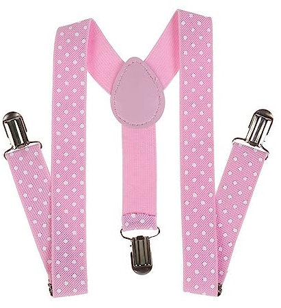 Linghe Kinder Hosenträger Clip - Jungen Mädchen Polka Dot Einstellbare Elastische Y-Förmige 3 Clip Hosenträger (Rosa)