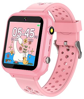 Retysaz Kinder Smart Watch 24 Spiel 10-Geschichten Smart Watch für Kinder Schrittzähler Telefon Smartwatches für Kinder Große Geschenke für Mädchen Jungen (Pink-M1)