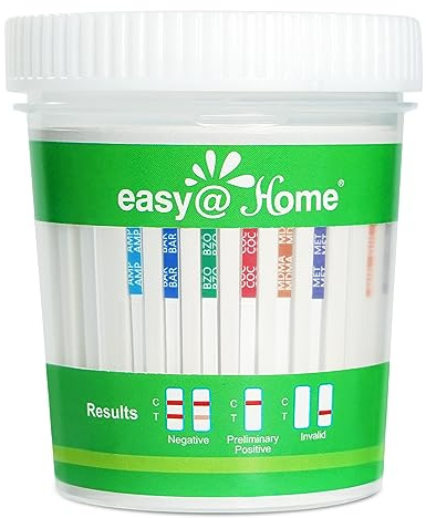 Easy@Home Drug Test Cup: Urine Drug Tests Kit for Home Use, Testing for AMP,BAR,BZO,COC,MDMA,MET,MTD,OPI 2000,OXY,PCP,TCA,THC50, Built-in Highly Sensitive THC Test Strip, #ECDOA-7124 1 Pack