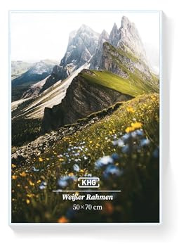KHG Premium-Bilderrahmen 50x70 cm weiß, vielseitig einsetzbar, Poster | stabile Glasfront & Kunststoff-Rahmen für Fotos, Zertifikate & Collagen, praktisch im Alltag, im täglichen Gebrauch