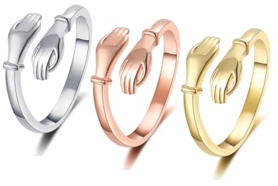 TOFBS 3 Stück Umarmungsringe für Frauen 925 Sterling Silber Ringe Vergoldet Verstellbar Ring Set Freundschaftsringe Modeschmuck Geschenk Frauen Mädchen Schwester Mutter