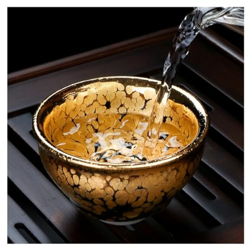 Teeschale Teeschale Chinesisch JianZhan Haushalt Gold Oil Drop Glasierter Yerba Mate Teetassenschale, Kleiner Handgefertigter Eisenreifen Teebecher, Geschenkpaket