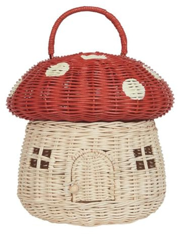 Cesto portaoggetti a forma di fungo in rattan fatto a mano - Graziosa decorazione fatta a mano in rattan, rosso, facile da usare 24 x 28 cm