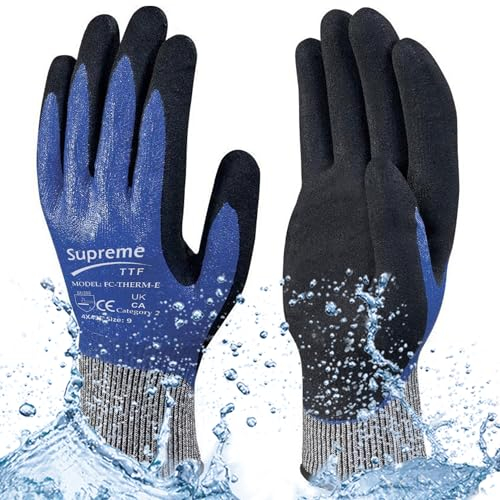 Waterproof Fully Latex Coated cut protection level 5 Work Gloves for Mens Builders, Construction, Garden, Cold Weather, Winter Gloves, Touchscreen, Super Grip, Car Washing, Freezer Gloves (M)