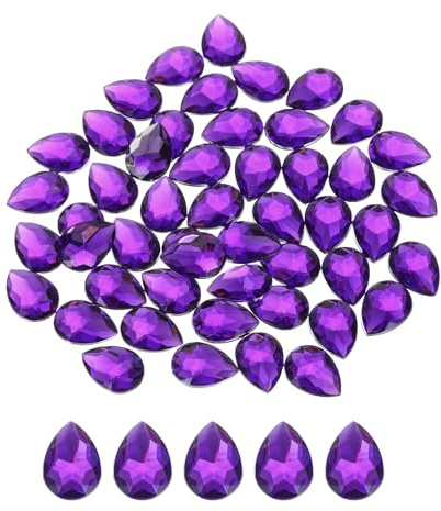 QUARKZMAN 50pz Gemme a Goccia in Acrilico con Retro Piatto 13x18mm Pietre Artificiali per Creazioni Fai da Te Gioielli Pittura del Viso Matrimonio Viola Profondo