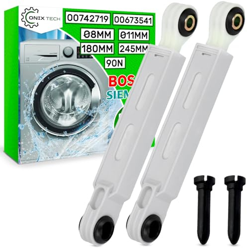 Reparatursatz 2 Stück Stoßdämpfer Waschmaschine 90N 245 mm - 180 mm mit Löcher Ø 8 mm Ø 11 mm mit dem Originalcode 00742719 742719 00673541 673541 für Bosch für Siemens - Garantie 5 Jahre - ONIX TECH