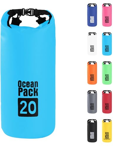20L Himmelblau Wasserdichte Tasche, Dry Bag 2L/5L/10L/15L/20L/30L mit Verstellbarem Gurt, Schützt Telefon/Karte, Roll Top Wasserdichter Beutel Rucksack für Schwimmen/Rafting/Bootfahren/Camping/Strand