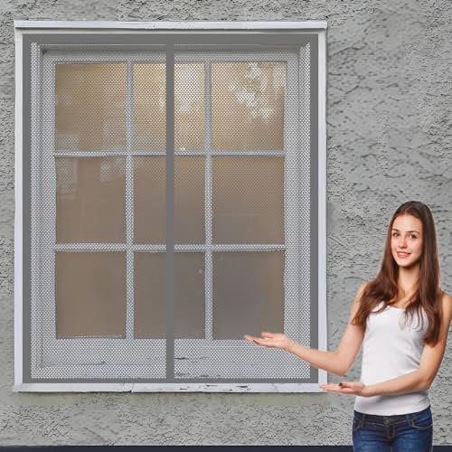 Insektenschutztür Fliegenschutz 135 x 122 cm Fenster Mückengitter Kein Bohren Kinderleichte Montage Magnet Fliegengitter für Alle Universalfenster, Grau