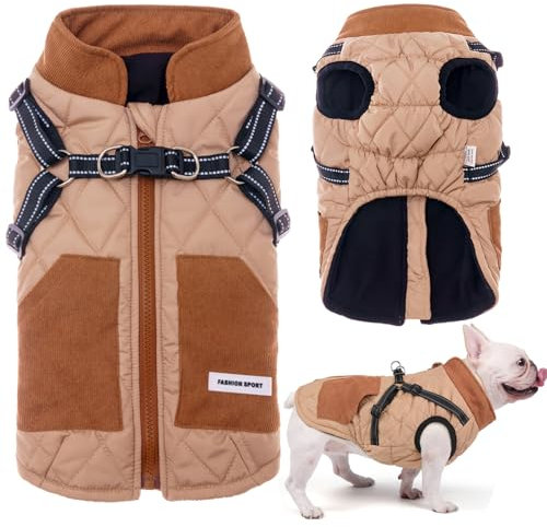 Manteau pour Chien avec Harnais et Poche, Manteau pour Chien pour l'hiver par Temps Froid, Vêtements pour Animaux de Compagnie Confortables et Coupe-Vent avec Réflecteur pour Petits et Moyens Chiens