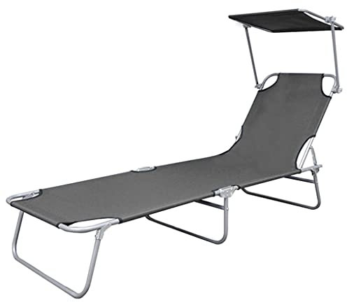 HETFTJN Relaxsessel Garten Relax Sonnenliege Gartenstuhl Saunaliege - Sonnenliege Klappbar mit Sonnenschutz Stahl Grau für Camping Outdoor Garten Balkon