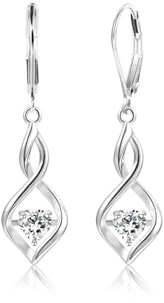 Silber 925 Hängend Ohrringe Damen Glitzer Spiral Herz Zirkon Ohrring