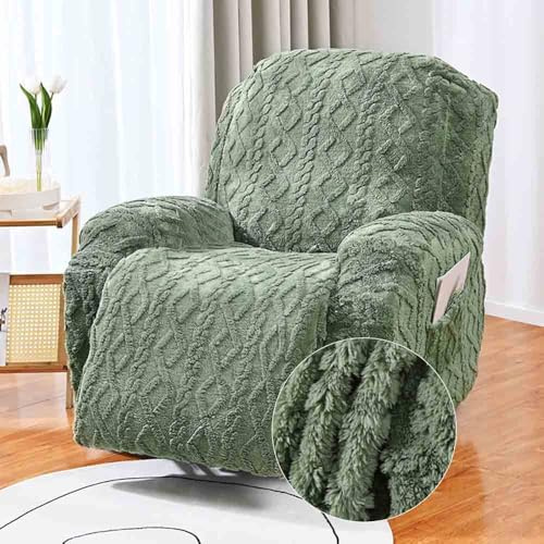 Highdi Stretchhusse für Relaxsessel Komplett Sesselschoner, Stretch Relaxsessel Bezüge - Einfarbig Jacquard Plüsch Elastisch Sesselbezug für Fernsehsessel Liege Sessel (Matcha-Grün,1 Sitzer)