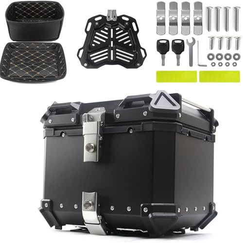 Motorrad Topcases 36L-100L Topcases Für Roller Wasserdicht Topcases Aluminium Motorrad Heckbox Reisen Motorradkoffer Mit Sicherheitsschloss Für 2 Motorradhelm Helm(65 L)