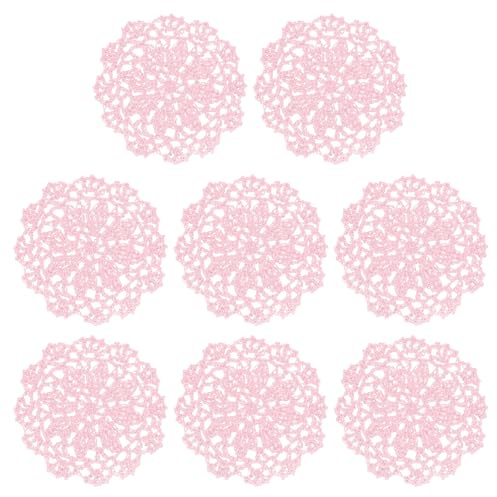 QUARKZMAN 8pz Sottobicchieri in Tessutos 105mm Tappetino Tazze Rosa Chiaro | -Centrini all'Uncinetto in Cotone Intrecciato, in Pizzo Ricamato con Motivo Floreale, per Decorazioni Matrimoniali