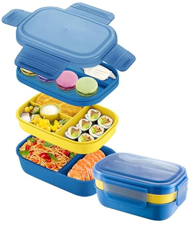 Bento Box, Bento Box Adulto, Lonchera para adultos, Lonchera Bento, Lonchera Bento, Lonchera para mujeres con contenedores, Lonchera Bento para adultos, contenedor apilable (azul-amarillo)