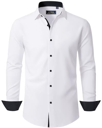 J.VER Hemd Herren Langarm Stretch Herrenhemden Regular Fit Businesshemd Männer Hochzeit Hemden Klassisch Mordern Bügelleichtes Anzughemd