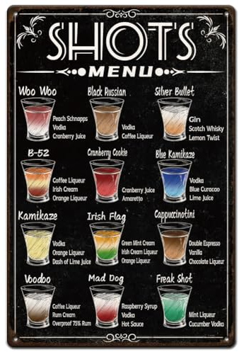 SUPERDANT Liquor Menu Metal Signs Retro Tin Signs Man Cave Decor Cocktails Vodka Bar Sign for Home Living Room Bedroom Kitchen Bars Restaurants Cafe Pubs Club Wall Art Gifts 20x30CM