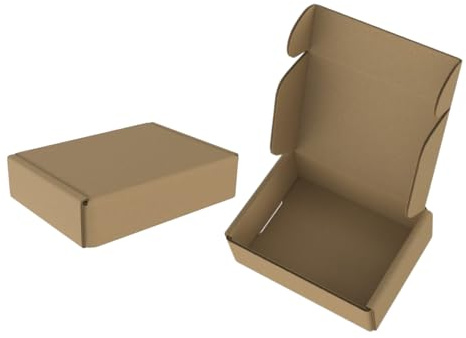 Aufun 20 Stück Flache Versandkartons aus Wellpappe Postboxen, 15x10x4cm | Maxibriefkarton Braune Faltschachteln als Dokumentenbox, Geschenkverpackung & Warensendung, für Post, Lager & Büro