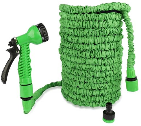30m Expanding Garden Hose - with 7-Dial Spray Gun, 2 Female Fittings and Threaded Tap Connector, Flexible and Lightweight, Anti Leak, Kink Free, Weather Resistant, 100ft