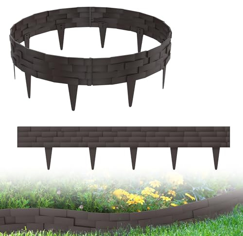 XMTECH 5m Rasenkante Beeteinfassung Gartenpalisade in Stein-Optik, Beetumrandung Mähkante Randsteine aus Kunststoff mit 5 Elemente á 100 cm, Braun