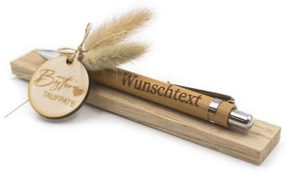 VmG-Store Holz Kugelschreiber als Geschenkidee zum Muttertag Mama Vatertag Geburtstag Papa Oma und Opa Arbeitskollege Freundin Freund (Mit Wunschname, 16 Bester Taufpate)