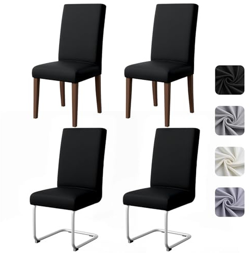 Pacok Dining Room Chair Covers Set of 4,Stretch Dining Chair Slipcovers Elastic Removable Washable Seat Covers for Hotel Kitchen Banquet Ceremony(Black)