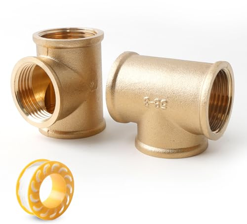 2 Stück T Stück 1 Zoll, Ø32 mm Innengewinde Messing T Stück, DN25 Gewindefitting, Messing Fittings für Trinkwasser Geeignet, Zentralheizung, Warm- und Kaltwasserversorgung