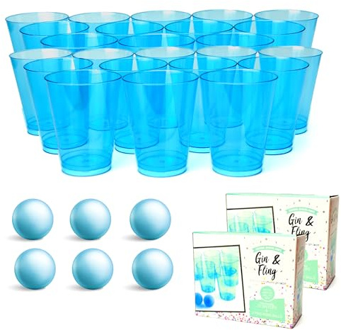 Lizzy 15pc Gin Party Pong Drinking Game 12pc Gin Cups & 3 Ping Pong Blue Balls | Novelty Drinking Beer Pong Skilful Game Joke Funny Novelty Summer Hen & Stag Parties, BBQ & Office Game (Pack of Two)