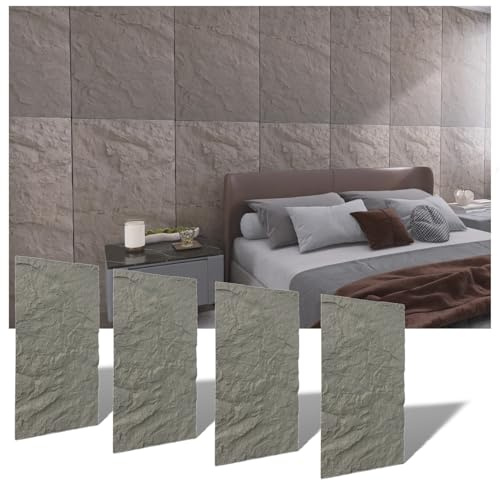 Eazart Modern 3D Wall Panels - Faux Stone Look, Waterproof PU Wainscoting for Interior Wall Decor - 4 Pack, 43.31 x 23.62 inches, Grey Color