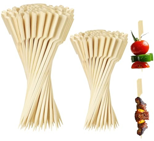 BOULESENM 200 Stück Spieße, 12/9 cm Spieße für Snacks, Holzstäbchen, Cocktail Skewer, Fruit Skewers für Buffets, BBQ, Kebabs, Snacks, Hamburger, Gemüse, Obst