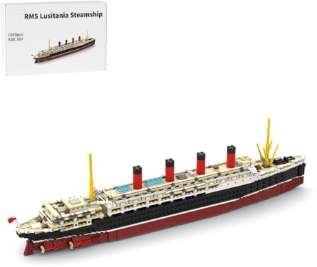 RCARTOYRTR RMS Lusitania Dampfschiff Modellbausatz, 1:400 Cruise Ship Groß Klemmbausteine, Home und Büro-Deko & Modular Building Geschenk für Erwachsene & Sammler - 1863 Teile