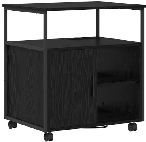 vidaXL Skåp med laddstation Svart Ek 61 x 46 x 67 cm Konstruerat trä, Modern kontorsskåp, rektangulär förvaring, justerbara hyllor, funktionell möbel för arbetsutrymme