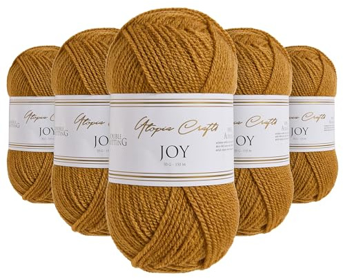 Utopia Crafts JOY, DK Acrylgarn 100% zum Stricken & Häkeln, Nadelstärke 4 mm, 5er-Pack à 50g, OEKO-TEX Standard 100, Mütze, Schal, Decke, Amigurumi, Siena