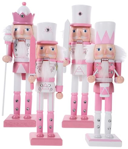 WEKADRIN 4 Piezas Cascanueces de Madera Rosa Decoración Navideña para Mesa Regalo Infantil Festivo
