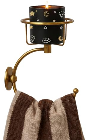 100% Solid Brass Hand Towel Holder for Bathroom Wall – Towel Ring with Candle Holder – Vintage Wall Candle Sconce Bathroom Decor – Antique Brass Towel Holder