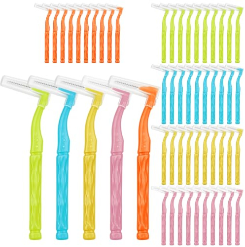 kelav 50 Scovolini Dentali a Forma di L, Spazzolini Interdentali in 5 Colori e Misure, con Manico Antiscivolo e Custodia, per Pulizia Denti e Apparecchi