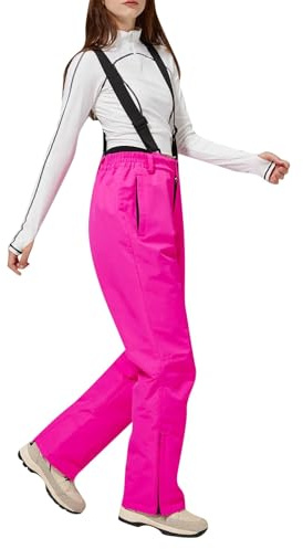 Womens Ski Pants Ski Trousers - Microfibre Insulated & Snowproof Trousers, Adjustable Waist & Detachable Braces - for Skiing, Snowboarding Hot Pink