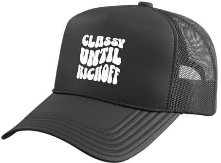 Womens Football Season Funny Classy Until Kickoff Trucker Hat with Adjustable Mesh Back, Black