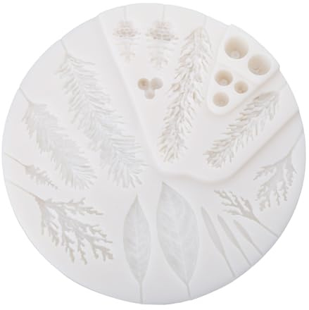 Molde de Navidad con diseño de hojas de acebo de Navidad, piña para fondant, bayas, piñas, piñas, decoración de pasteles, magdalenas, follaje de silicona