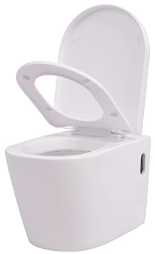 vidaXL Inodoro de Montaje en la Pared de Cerámica Blanco Cierre Suave Váter WC