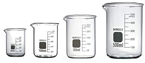 Rocwing Boro 3,3 glas graderad mätbägare för laboratorium eller kök (50 ml+100 ml+250 ml+500 ml)