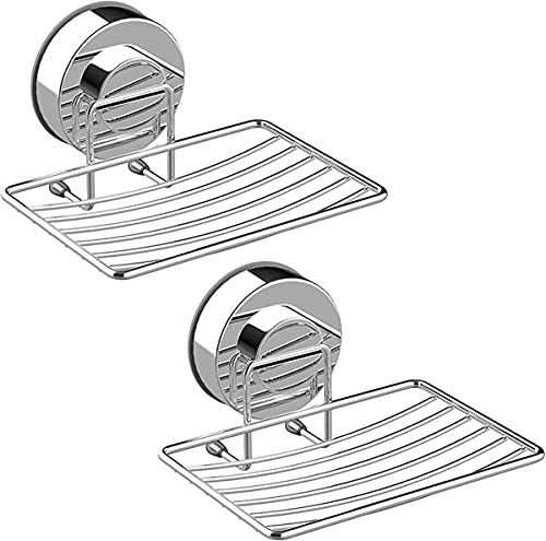 2 Stück 304 Edelstahl Seifenschale,Selbstklebend, Wandmontage, Ohne Bohren | Wasserdicht Edelstahl mit Vakuum-Saugnapf,Seife Saver Tray,Seifenablage für Dusche Badezimmer Badewanne Küche, 16 * 1.8 cm
