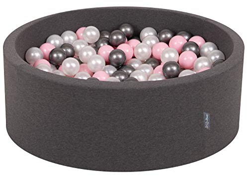 KiddyMoon 90X30cm/200 Balls ∅ 7Cm / 2.75In Baby Foam Ball Pit Made In EU, Dark Grey:Pearl/Light Pink/Silver