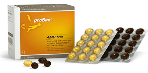 proSan AMD trio (Monatspackung: 120 Kapseln) | unterstützt den Erhalt des Sehvermögens mit Zink & DHA | Nach AREDS2-Studie: Lutein, Zeaxanthin, Vitamin C, E, Kupfer, EPA