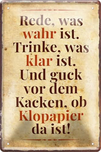 schilderkreis24 Blechschild 20x30cm – Humorvolle & praktische Wanddeko für Badezimmer, WC & Gäste-Toiletten (Rede, was wahr ist. Trinke, was klar ist)