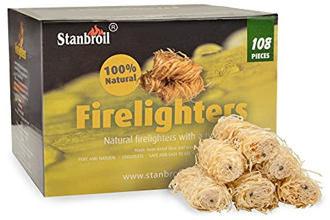 Stanbroil 108 Stück natürliche Holzkohle-Feueranzünder, super schnelle Anzündung, perfekt für Grills, Smoker, Holzofen, Lagerfeuer und Outdoor-Kamine.