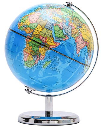 Exerz Globo Terráqueo 20cm - Mapa Político en Inglés - Decoración Educativa y Moderna para Escritorio - Base de Metal (Azul)