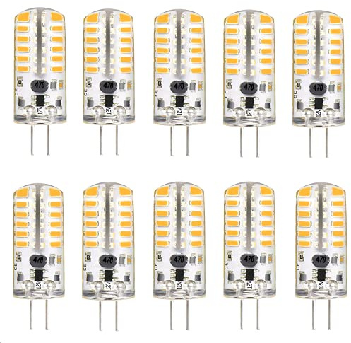 G4 LED Bulbs 12V 3W Bi-Pin LED Light Bulbs 48×3014 SMD 20W Halogen Bulb Replacement Silicone Coated Shatterproof 220 Lumens 360° Beam Angle AC/DC (Warm White), 10 Count (Pack of 1)