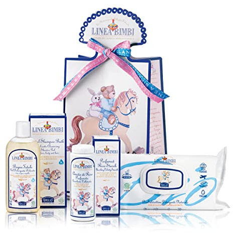 Helan, Linea Bimbi - Set Neonato Trio con Shampoo e Bagnoschiuma 250ml + Bagnetto con Aloe Vera 75gr + Salviette 60 Pz